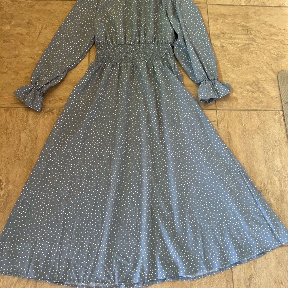 SHEIN Blue Long Sleeve Bishop Sundress